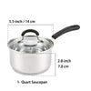 Cook N Home Saucepan Sauce Pot with Lid 1 Quart Stainless Steel , Stay Cool Handle, silver