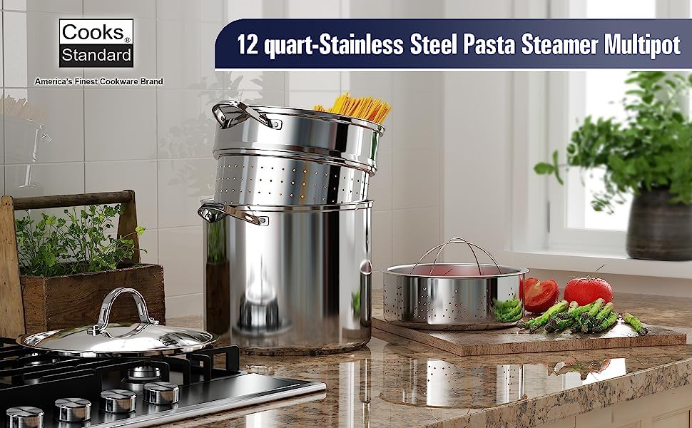 Cook N Home 4-Piece 8 Quart Multipots Stainless Steel Pasta Cooker Steamer