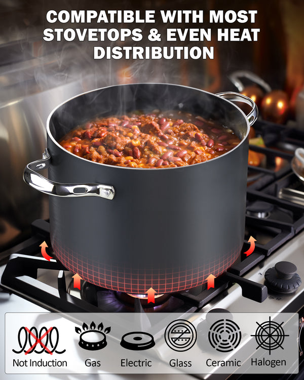 Cooks Standard 8 Quart Hard Anodized Premium Grade Nonstick Stockpot with Cover, Black