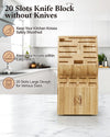 Cook N Home Bamboo Knife Storage Block without Knives, 20 Slot Universal Knife Holder Countertop Butcher Block Knife Stand for Easy Kitchen Storage
