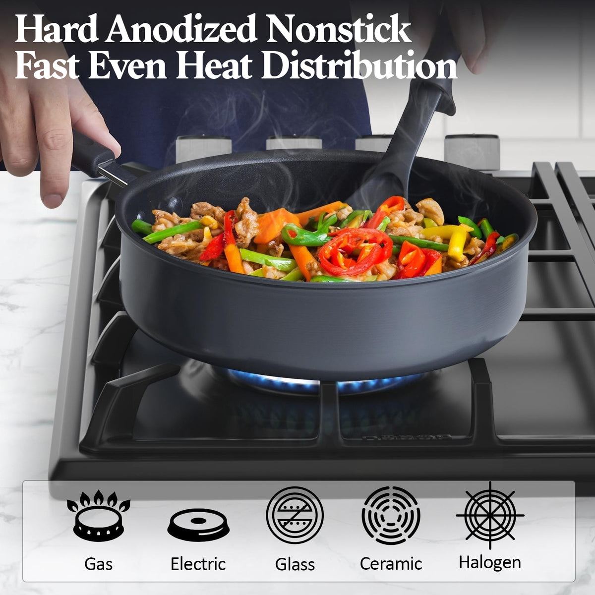 Cook N Home 8 Piece Nonstick Heavy Gauge Cookware Set, Black