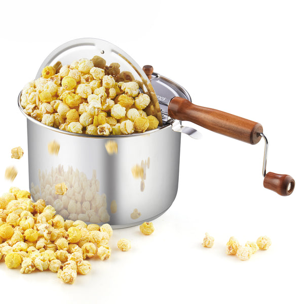 Cook N Home Stovetop Popcorn Popper with Crank, 6 Quart Stainless Steel Popcorn Pot, Silver