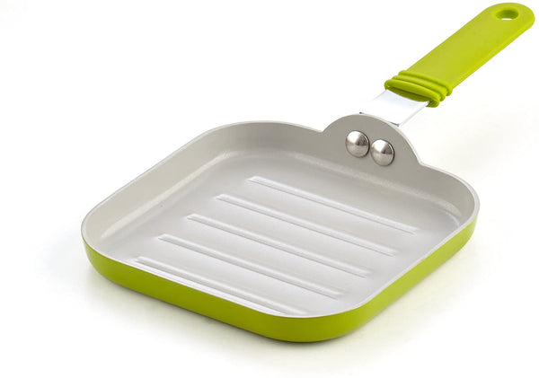 Cook N Home 5.5-Inch Nonstick Ceramic Mini Fry, Griddle, Grill 3-Piece Pan Set, Green