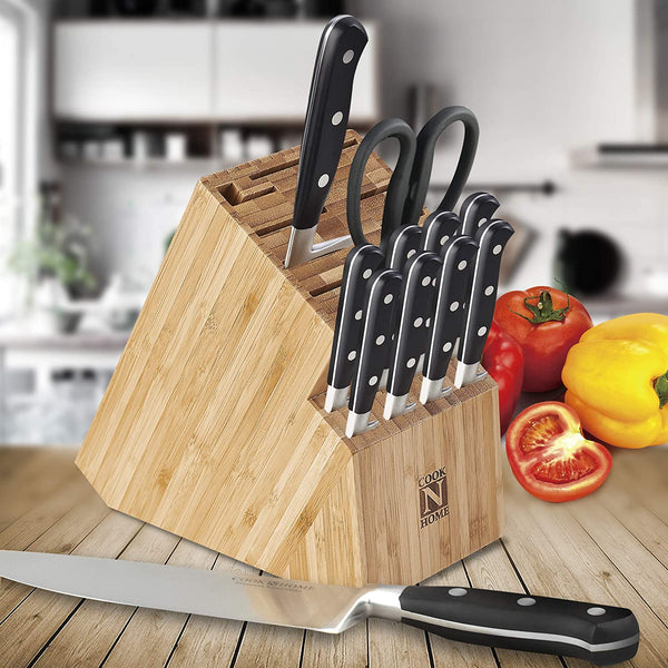 Cook N Home Bamboo Knife Storage Block without Knives, 20 Slot Universal Knife Holder Countertop Butcher Block Knife Stand for Easy Kitchen Storage