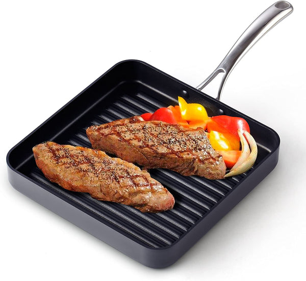 Cooks Standard Nonstick Square Grill Pan 11 x 11-Inch, Hard Anodized Grilling Skillet Pan Cookware for Camping, Home Use