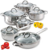 Cook N Home Cookware Sets 12-Piece Basics Stainless Steel Pots and Pans with Grey Silicone Handles, Silver