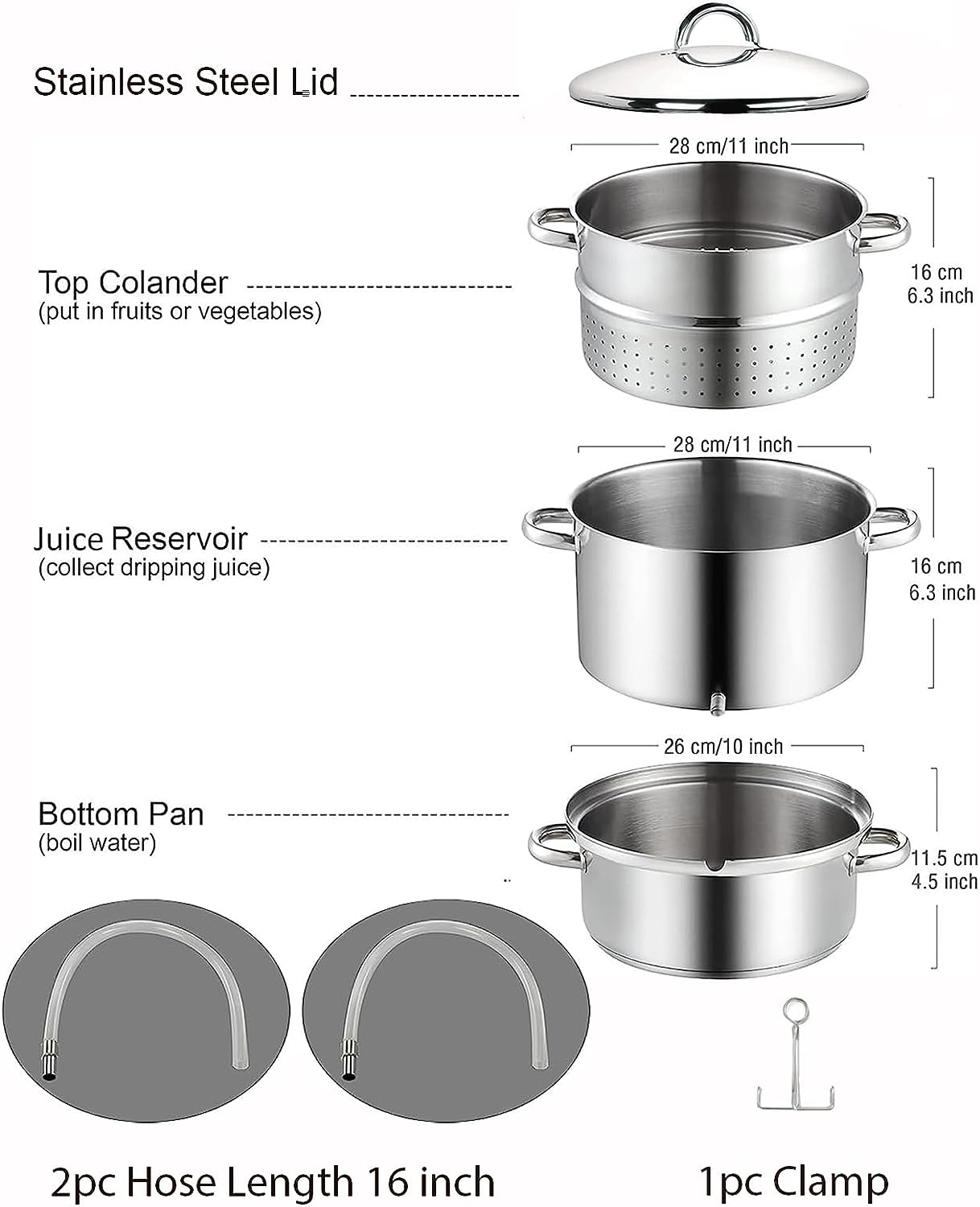 Cook N Home Basics Canning Juice Steamer Extractor Pot 11-Quart, Stain