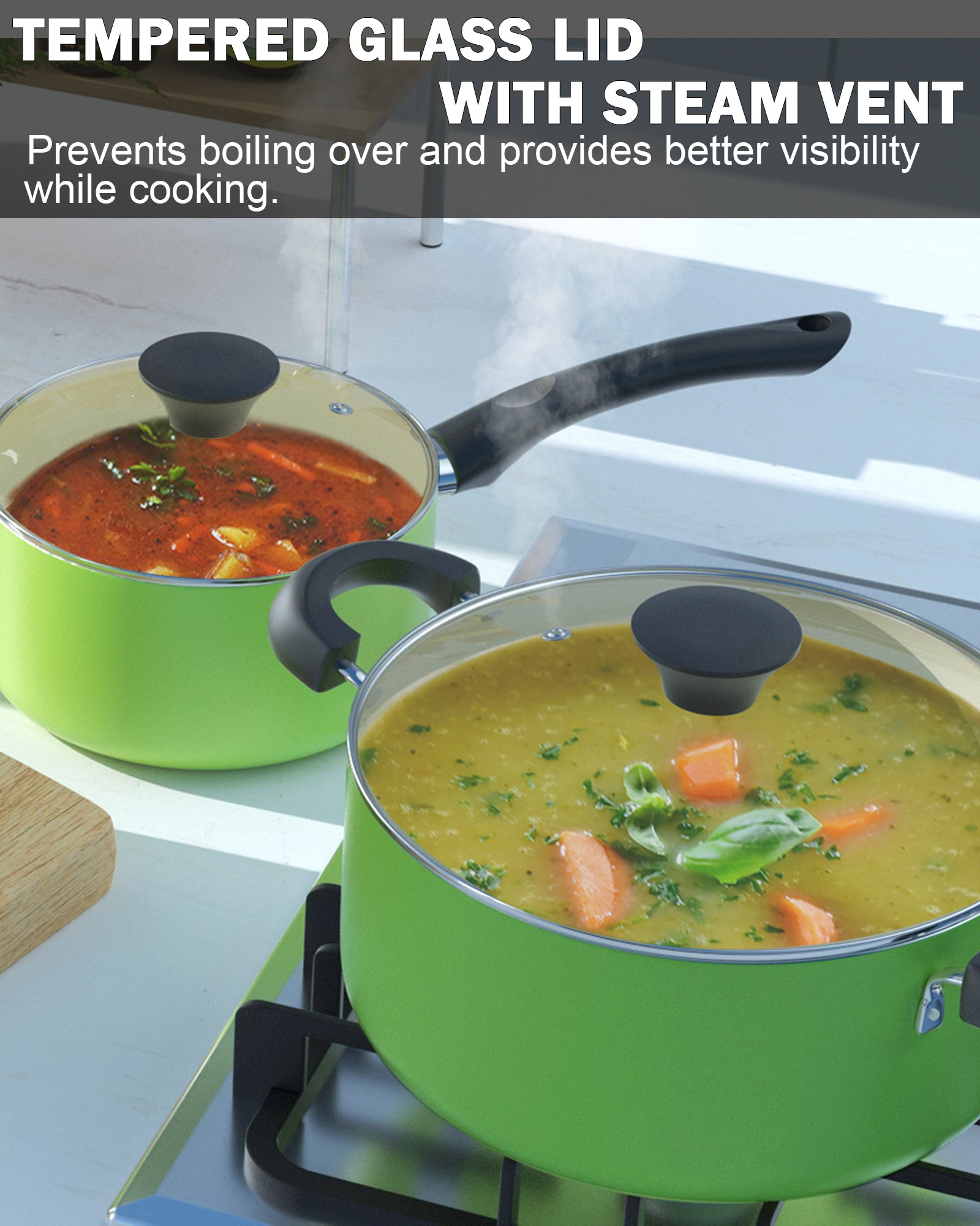 Glass Cooking Soup Pot with Lid Kitchen Cookware Set Nonstick Frying Pan