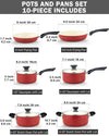 Cook N Home Pots and Pans Set Nonstick, 10-Piece Ceramic Kitchen Cookware Sets, Nonstick Cooking Set with Saucepans, Frying Pans, Dutch Oven Pot with Lids, Red
