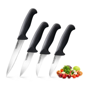 Cook N Home Paring Knife Set 4-Piece, High Carbon Stainless Steel Kitchen Knives, Includes-Utility, Paring, Vegetable, Peeling Knife, Ergonomic Handle, Black