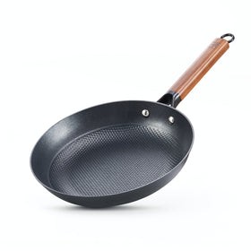 D&M Cast Iron Skillet, 8 Inch Nonstick Frying Pan with Detachable Acacia Wooden Handle, Honeycomb Non stick Omelet Egg Pan, Easy Clean Oven Safe Pans for Cooking