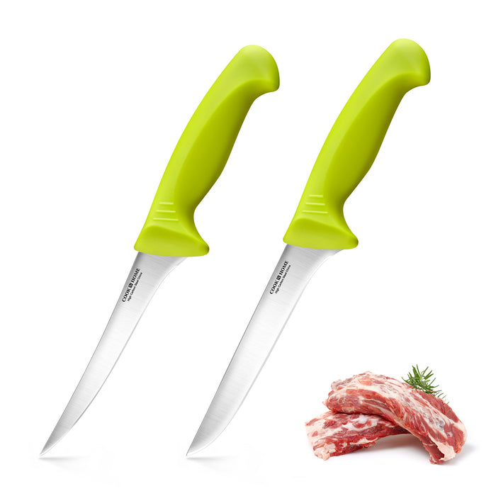 cook n home Cook N Home Boning Knife Set 2-Piece 6-inch High Carbon German Stainless Steel Flexible Curved and Straight Stiff Boning Kitchen Knives Ergonomic Handle Green