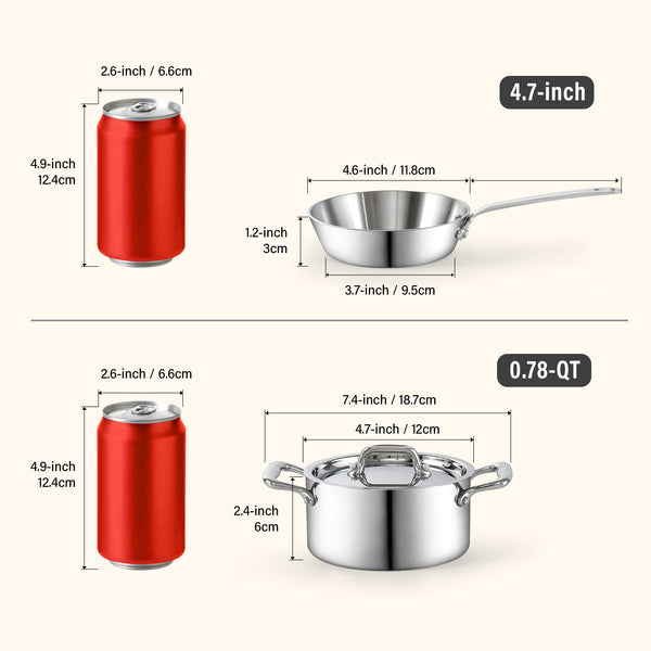 Cooks Standard Mini Cookware Duo Set, Multi-Ply Clad Stainless Steel Butter Warmer, Fry Pan 4.7 Inch & Casserole 0.68 Qt, Mini Pot and Pan 3 Piece Cookware - All Stovetop Compatible - Oven Safe, Silve