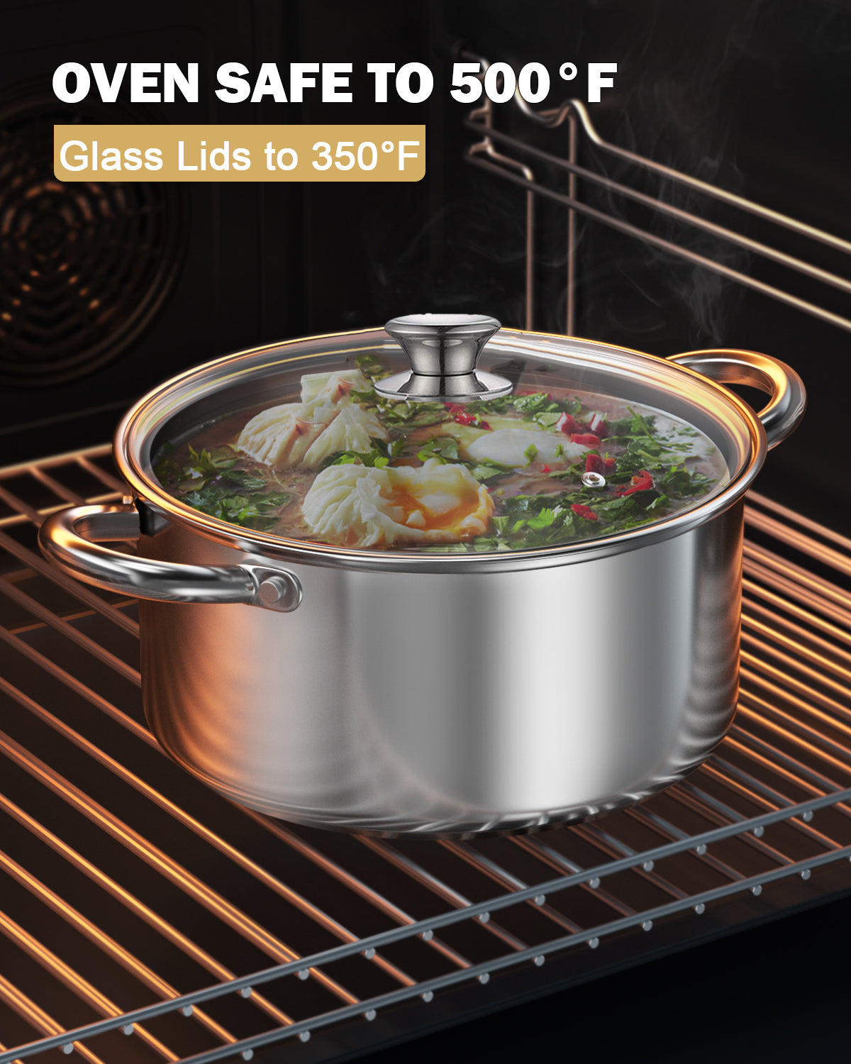 4 Quart Stock Pot, Tri-Ply Stainless Steel Pasta Cooking Pot with Lid
