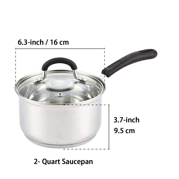 Cook N Home Saucepan Sauce Pot with Lid 2 Quart Stainless Steel , Stay Cool Handle, silver