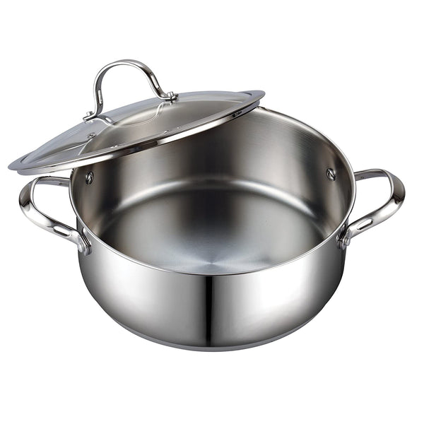 Cooks Standard Dutch Oven Casserole with Glass Lid, 6-Quart Classic Stainless Steel Stockpot, Silver