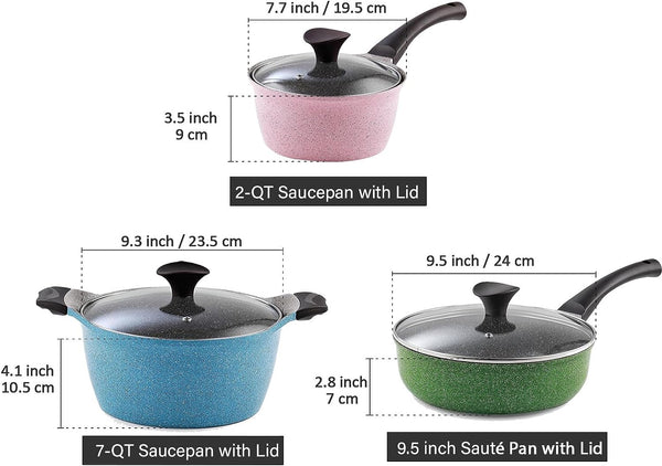 Cook N Home 6-Piece Nonstick Ceramic Coating Cookware Set, Multi Color Made in Korea