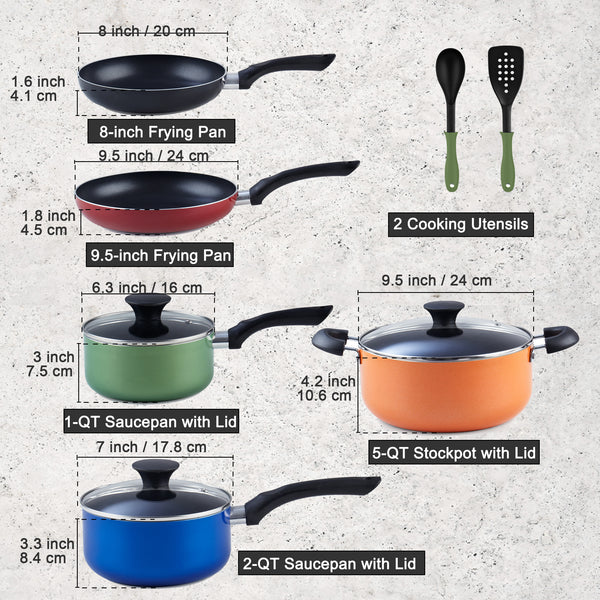 Cook N Home Stay Cool Handle, Multicolor 10-Piece Nonstick Cookware Set