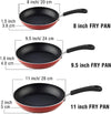 Cook N Home Nonstick Saute Fry Pan Skillet Set, 8, 9.5, and 11-Inch Kitchen Cooking Frying Saute Pan, Induction Compatible, Marble Red, 3-Piece