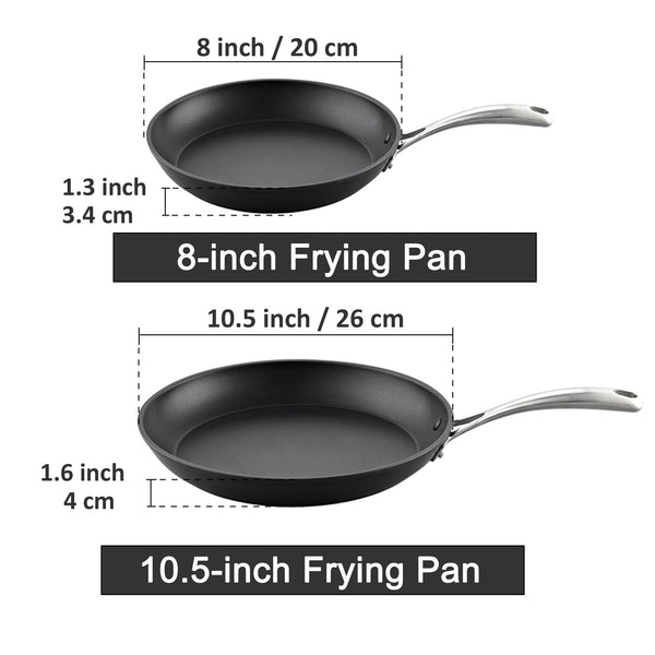 Cooks Standard Frying Omelet Pan Set, 2-Piece Classic Hard Anodized Nonstick 8-Inch/10.5-Inch Saute Skillet Egg Pan, Black