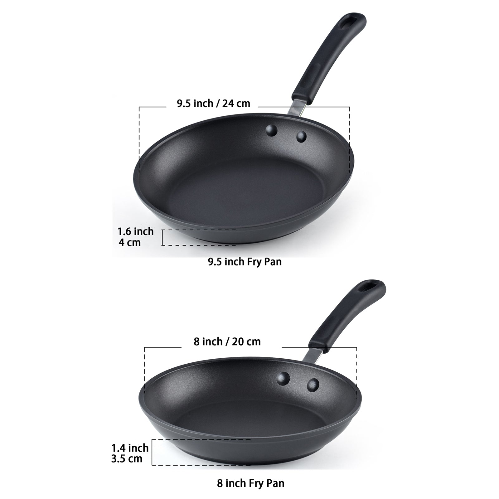 Cook N Home Nonstick Saute Fry Pan (8/9.5)2 Piece Professional Hard