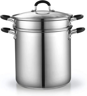 Cook N Home 4-Piece Stainless Steel Pasta Cooker Steamer Multipots, 12 Quart, Silver