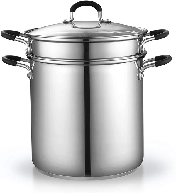 Cook N Home 4-Piece Stainless Steel Pasta Cooker Steamer Multipots, 12 Quart, Silver