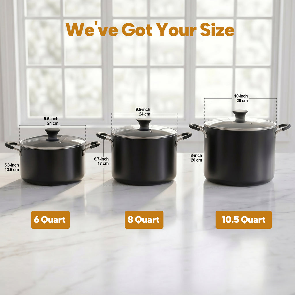 Cook N Home Nonstick Stockpot with Lid 10.5-Qt, Deep Cooking Pot Cookware Canning Stock Pot with Glass Lid, Black