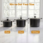 Cook N Home Nonstick Stockpot with Lid 10.5-Qt, Deep Cooking Pot Cookware Canning Stock Pot with Glass Lid, Black