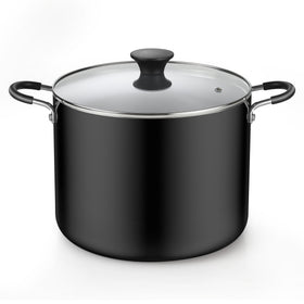 Cook N Home Nonstick Stockpot with Lid 10.5-Qt, Deep Cooking Pot Cookware Canning Stock Pot with Glass Lid, Black