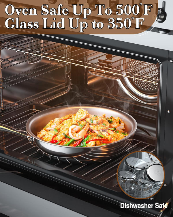 Cook N Home 10 inches Stainless Steel Frying Pan Tri-Ply Clad 18/10 Stainless Steel Skillet Sauté Cooking Fry Pan, Induction Cookware, Silver