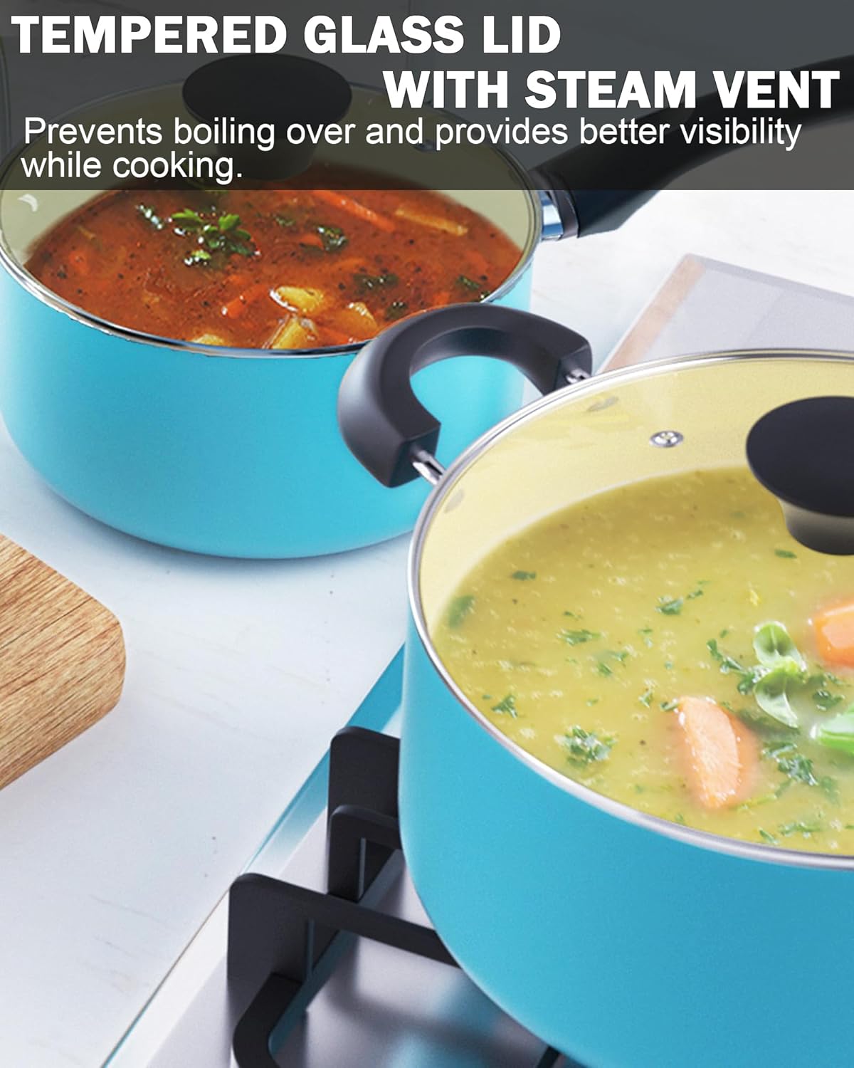 Glass Cooking Soup Pot with Lid Kitchen Cookware Set Nonstick