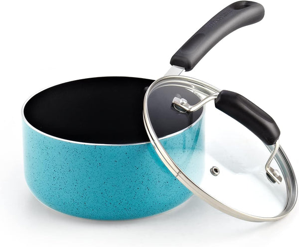 Cook N Home Nonstick Saucepan with Glass Lid 1.5 qt, Non-Stick Cookware Sauce Pan Multi-Purpose Cooking Pot, Induction Compatible, Turquoise