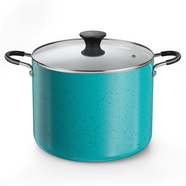 Cook N Home Nonstick Stockpot with Lid 10.5-Qt, Professional Deep Cooking Pot Cookware Canning Stock Pot with Glass Lid, Turquoise