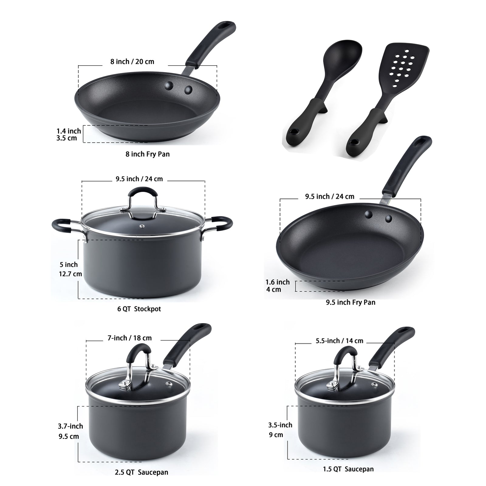 Cook N Home Pots and Pans Set Nonstick Professional Hard Anodized Cookware  Sets 12-Piece , Dishwasher Safe with Stay-Cool Handles, Black