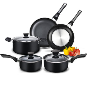 Cook N Home Pots and Pans Nonstick Cooking Set includes Saucepan Frying Pan Kitchen Cookware Set 8-Piece, Stay Cool Handle, Black