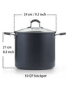 Cook N Home Nonstick Stockpot Soup pot with Lid Professional Hard Anodized 10 Quart , Oven safe - Stay Cool Handles , Black