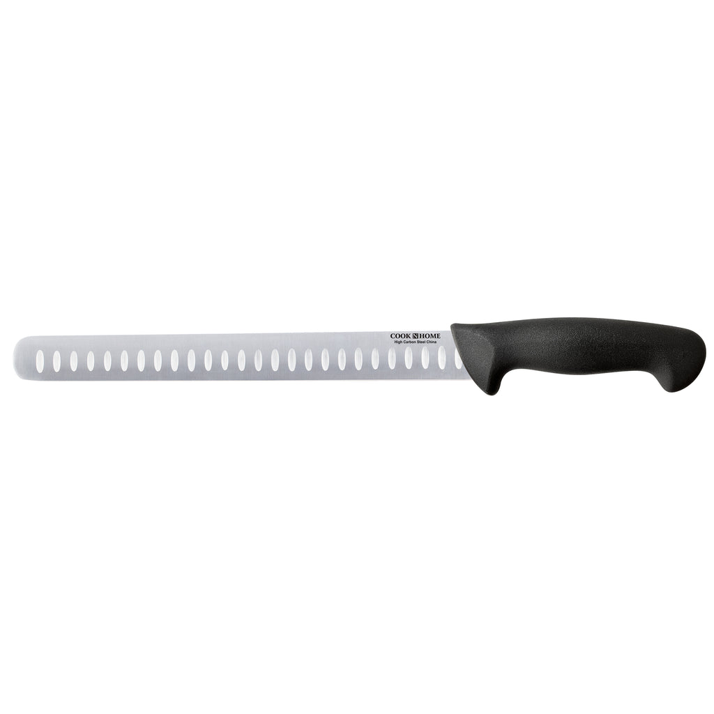 Cook N Home Slicing Carving Knife Roast/Fish Slicer 11-inch, Granton Edge High Carbon Stainless Steel Sharp Kitchen Knife, Ergonomic Handle, Black