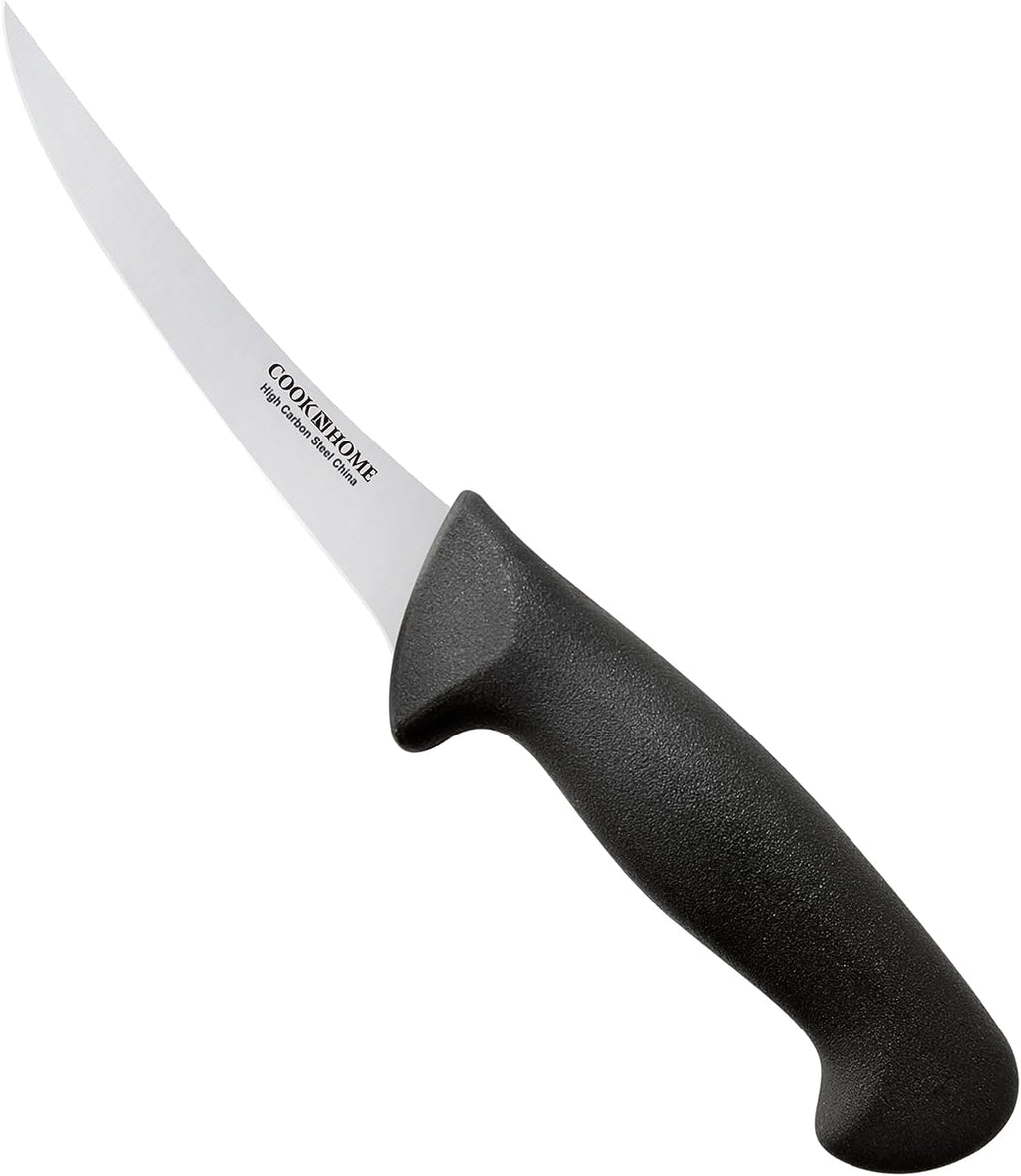 Cook N Home Boning Knife Set 6-inch, High Carbon Stainless Steel Flexible Curved and Straight Stiff Boning Kitchen Knives 2-Piece, Ergonomic Handle, Black