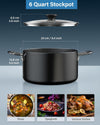 Cook N Home Nonstick Stockpot with Lid 6-QT, Deep Cooking Pot Cookware Casserole with Glass Lid, Black