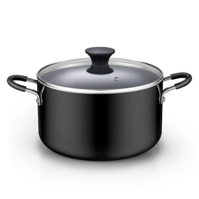 Cook N Home Nonstick Stockpot with Lid 6-QT, Professional Deep Cooking Pot Cookware Casserole with Glass Lid, Black