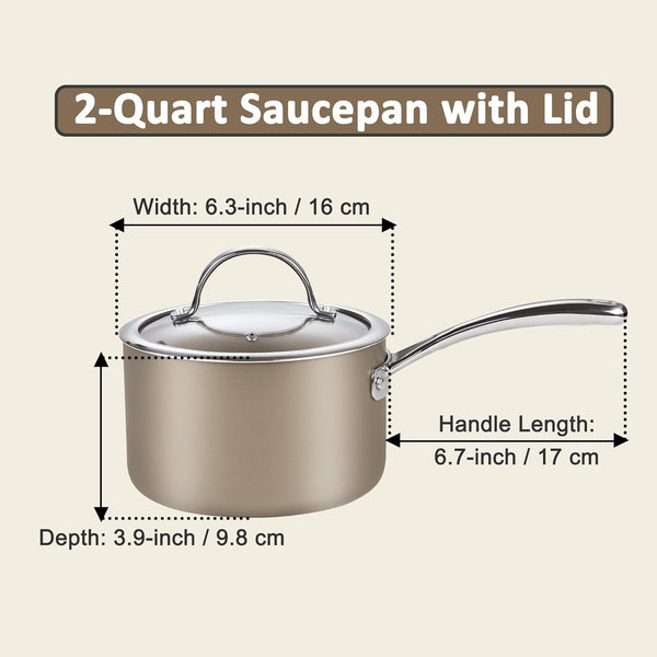 Cooks Standard 2-Quart Saucepan Hard Anodized Ceramic Nonstick with Glass Lid, Classic Small Cooking Sauce pot Mini Milk Pan, Induction Compatible, Bronze