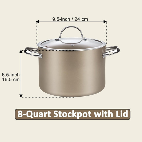 Cooks Standard Hard Anodized Ceramic Nonstick 8-Quart Stock pot with Glass Lid, Classic Induction Large Cooking Gumbo Pot, Ollas de Cocina, Bronze