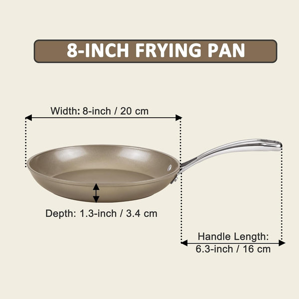 Cooks Standard Frying Pan Hard Anodized Ceramic Nonstick, 8-inch Classic Skillet Egg Omelette Fry Pan with Stainless Steel Handle, Induction Compatible, Bronze