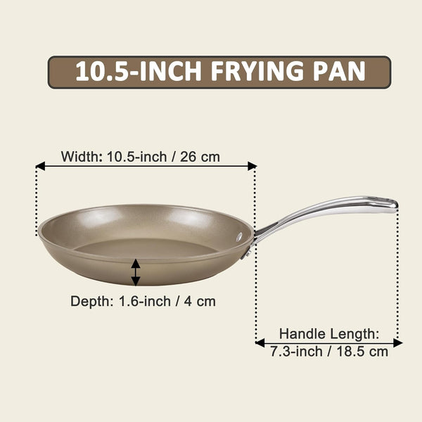 Cooks Standard Frying Pan Hard Anodized Ceramic Nonstick, 10.5-inch Classic Skillet Egg Omelette Fry Pan with Stainless Steel Handle, Induction Compatible, Bronze