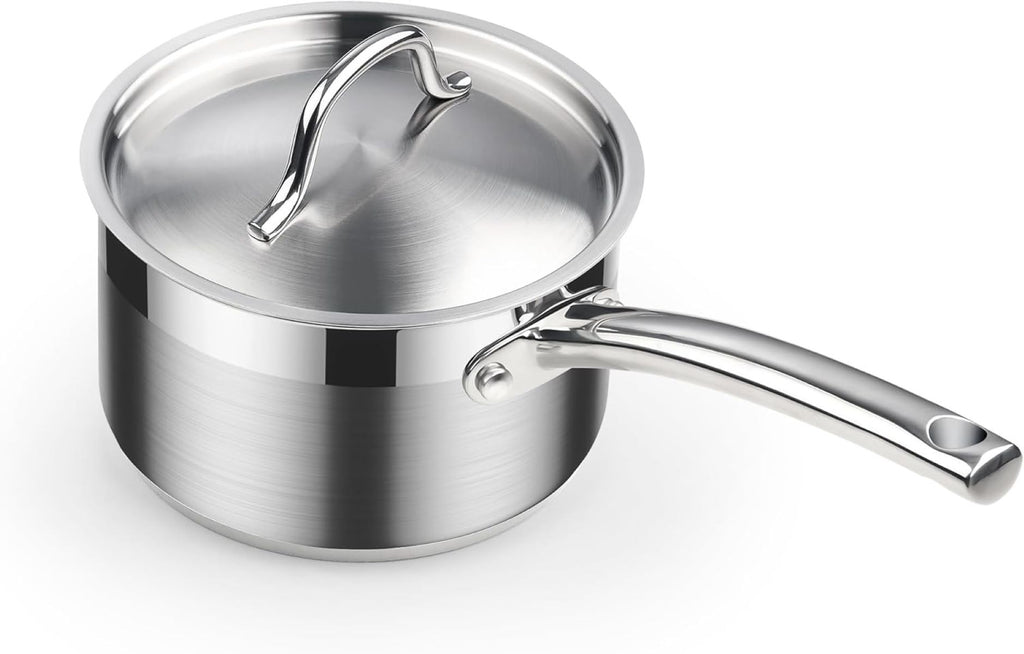 Cooks Standard Saucepan with Lid 18/10 Stainless Steel, 3-Quart Professional Sauce pot Mini Milk Pan, Oven Safe 500â„? Compatible with All Stovetops, Silver
