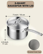 Cooks Standard Saucepan with Lid 18/10 Stainless Steel, 3-Quart Professional Sauce pot Mini Milk Pan, Oven Safe 500â„? Compatible with All Stovetops, Silver