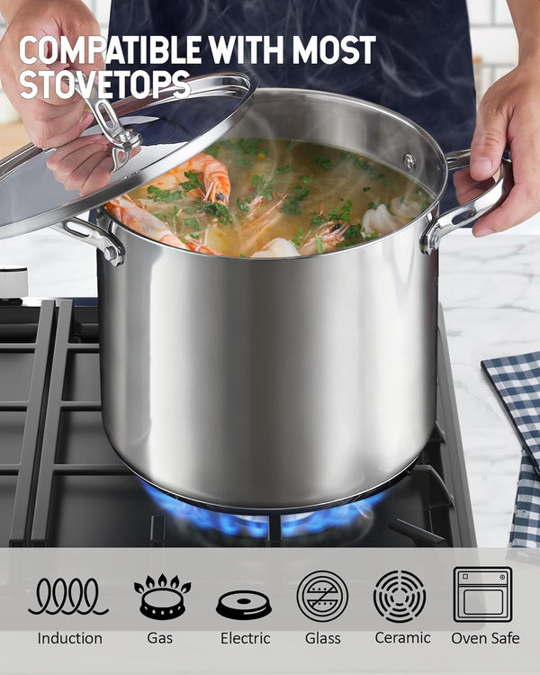 Cooks Standard 18/10 Stainless Steel Stockpot 20-Quart, Classic Deep Cooking Pot Canning Cookware with Stainless Steel Lid, Silver