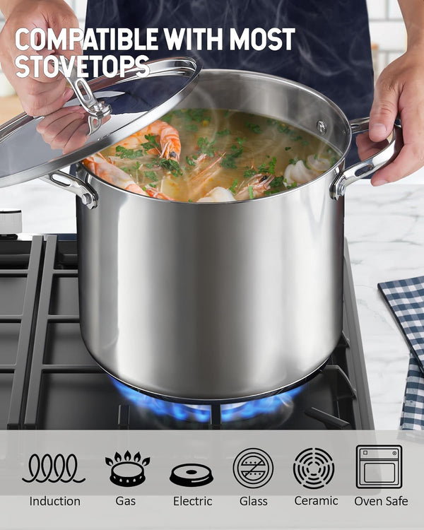 Cooks Standard 18/10 Stainless Steel Stockpot 24-Quart, Classic Deep Cooking Pot Canning Cookware with Stainless Steel Lid, Silver