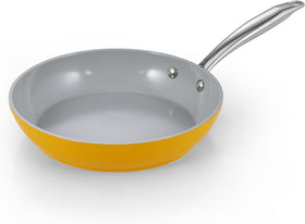 Cook N Home Non Stick Frying Pan, 9.5-inch Skillet Hard Anodized Healthy Ceramic Nonstick Cookware, Egg Omelette Induction Sauté Cooking Pan with Stay-Cool Handle, Sartén de Cerámica, Yellow